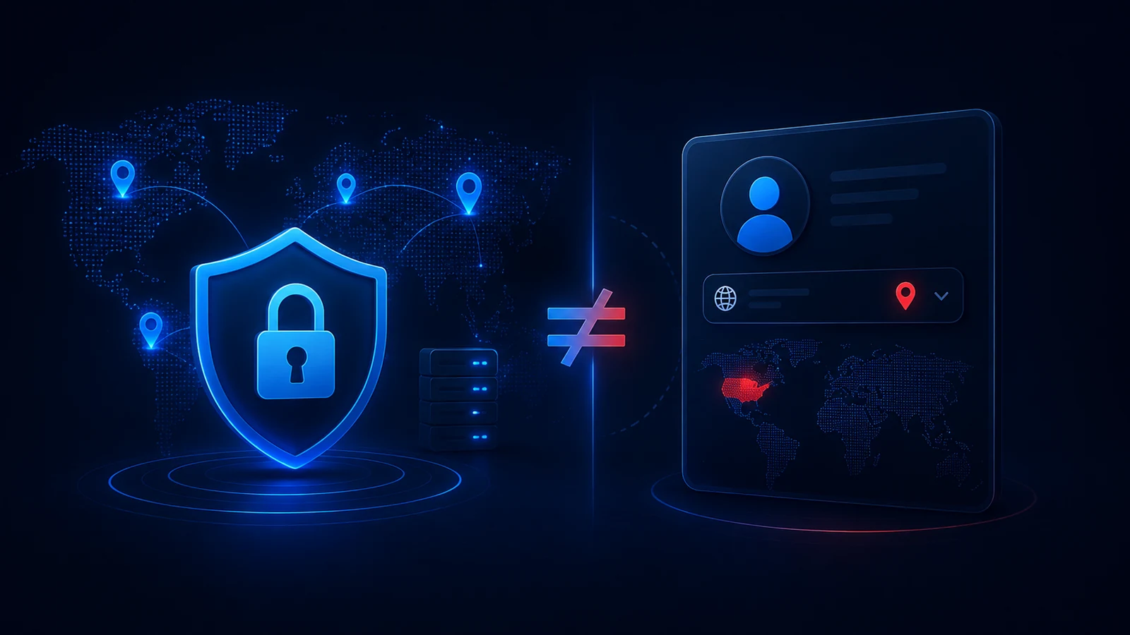 A protected VPN route is shown separately from an account region setting.