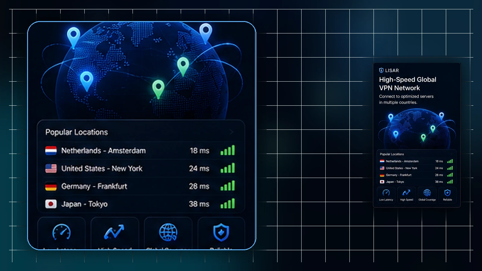 The same VPN connection feeds two IP-check services that show different map results.