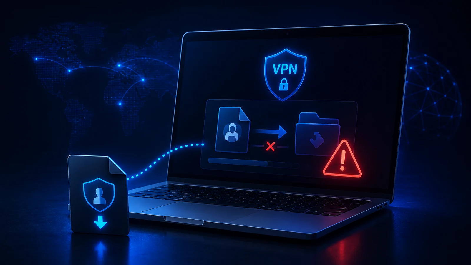 A downloaded VPN profile transfer fails before import, with a warning between the file and client.