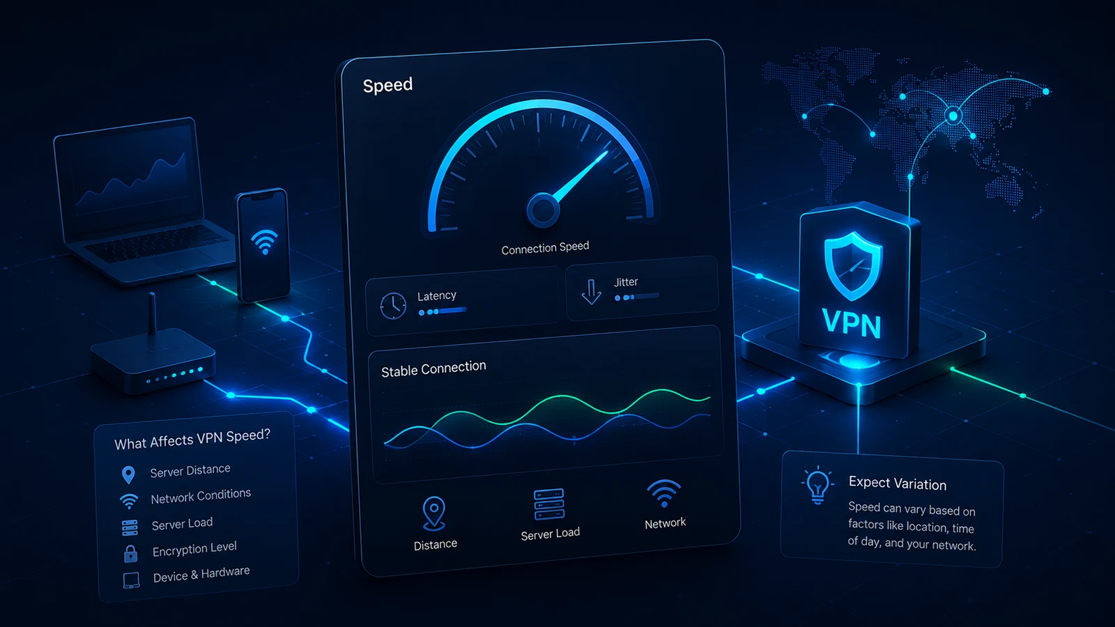 VPN Speed Expectations: What Affects Performance and What a VPN Cannot Promise — Lisar article illustration