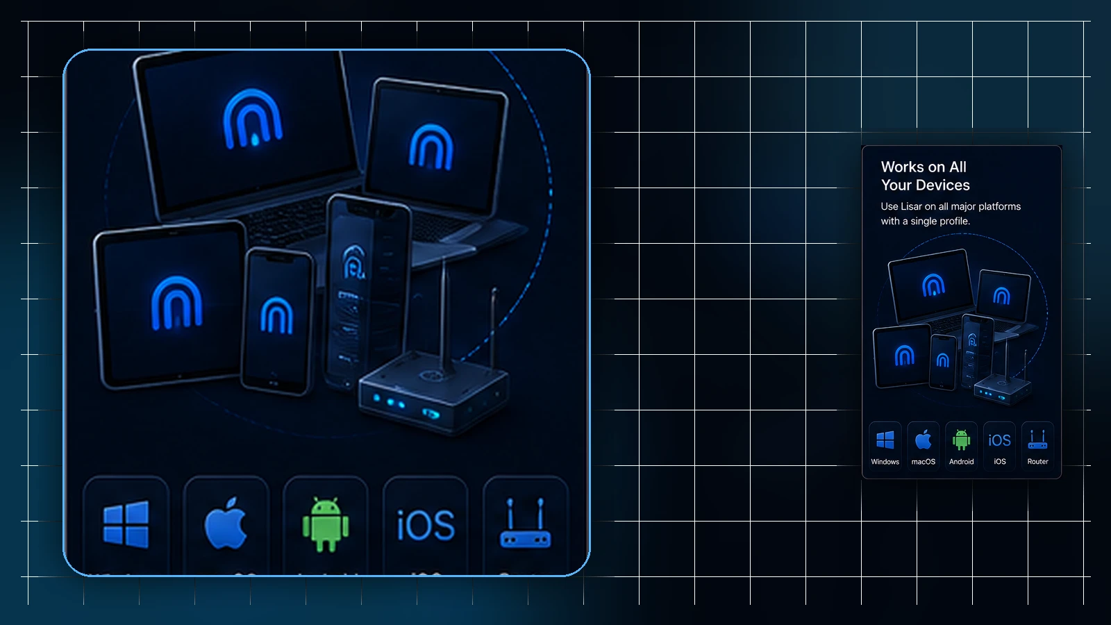 A VPN profile file is shown beside a clock and warning symbol, then a refreshed profile with a confirmation mark.