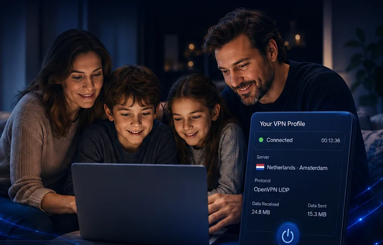 Family using a laptop with Lisar secure connectivity
